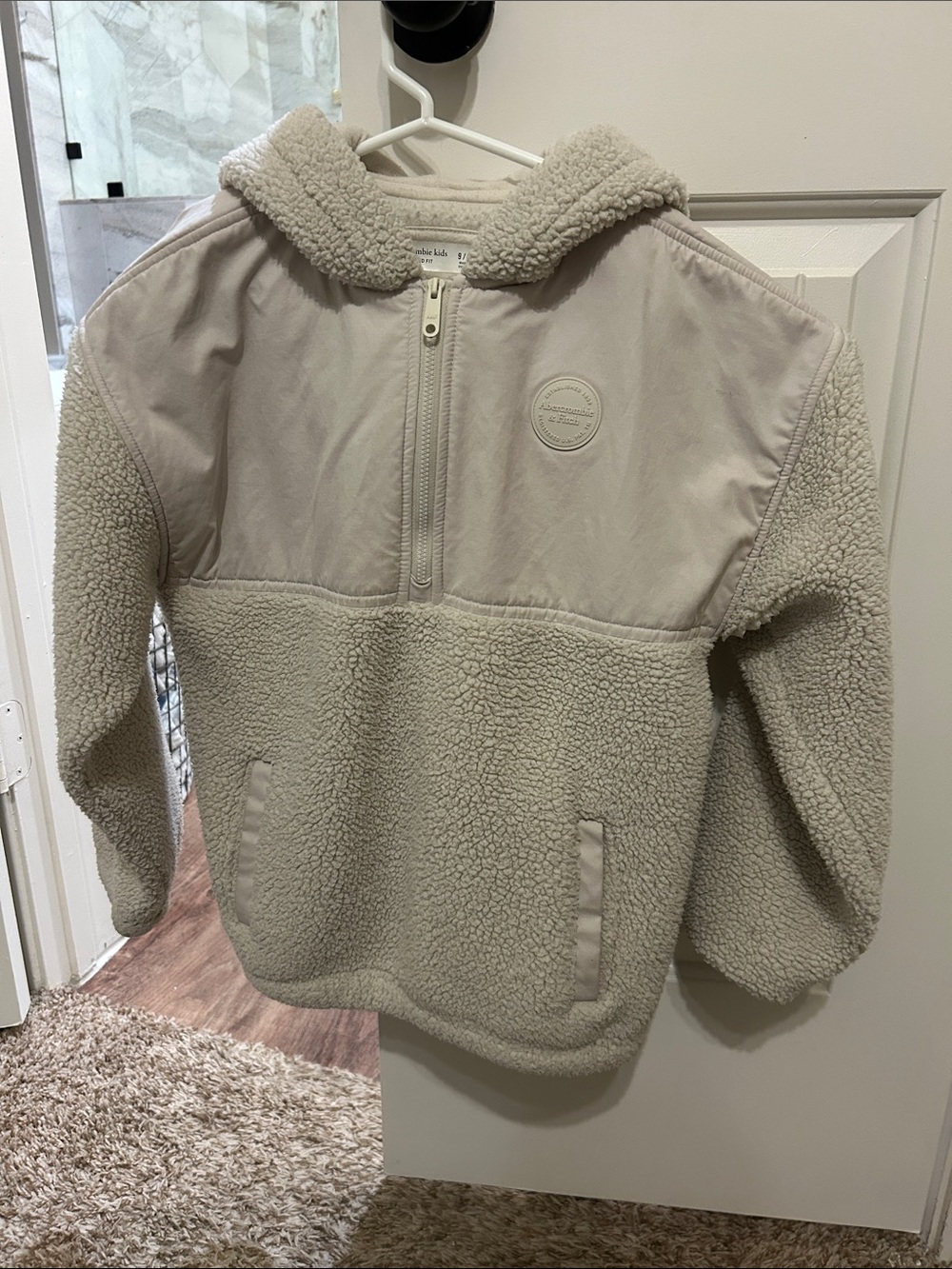 abercrombie kids Cream Sherpa Pullover Jacket